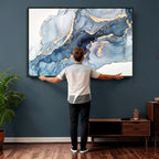 Blue Abstract Canvas Wall Art Print | Fluid Marble Effect Abstract Art