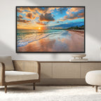 Sunset Beach Canvas Wall Art | Tropical Triptych Seascape Print