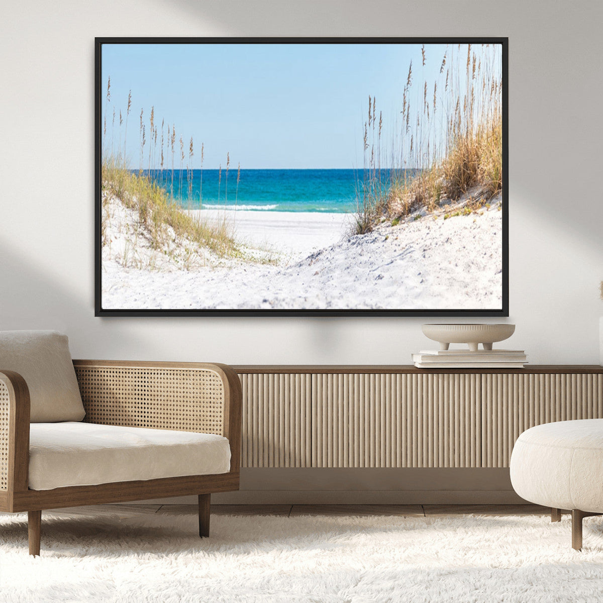 Serene Coastal Dune Path with Ocean View, 3-Panel Beach Canvas Wall Art