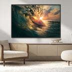 Ocean Wave Sunset Canvas Wall Art | Triptych Seascape Print