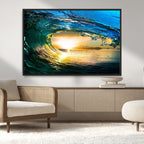 Ocean Wave at Sunset Canvas Art, Large Wall Print of Vibrant Surfing Wave