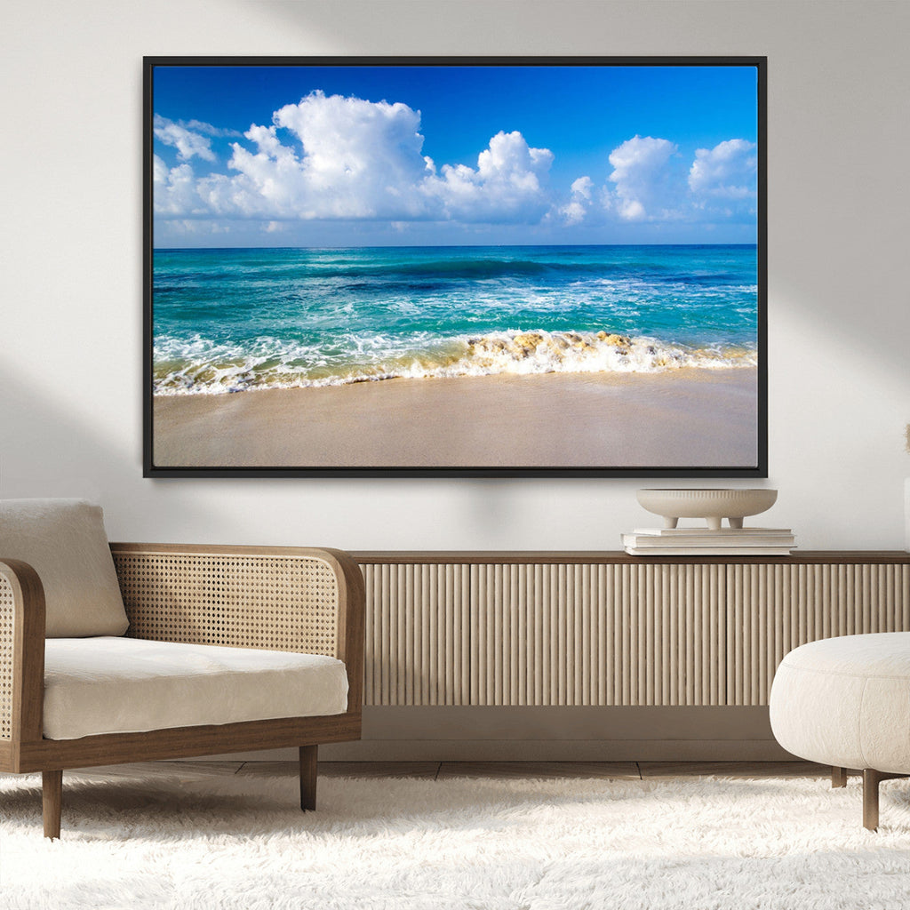 Tropical Beach 3-Panel Canvas Wall Art | Serene Ocean Waves and Blue Sky Print