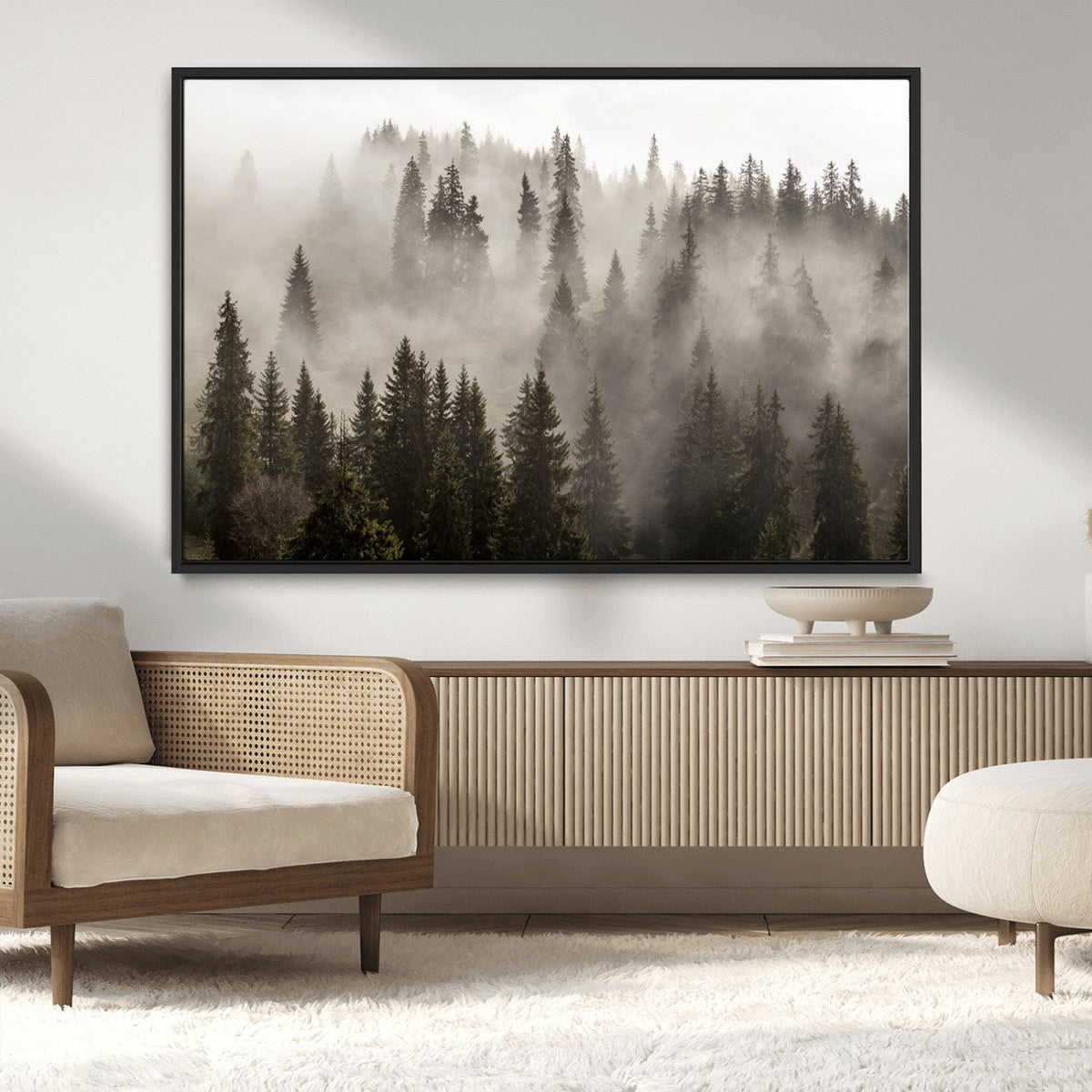 Foggy Mountain Wall Art | 3-Panel Foggy Forest and Mountain Landscape Canvas Print