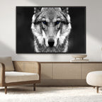 Black and White Wild Wolf Wall Art Canvas Print