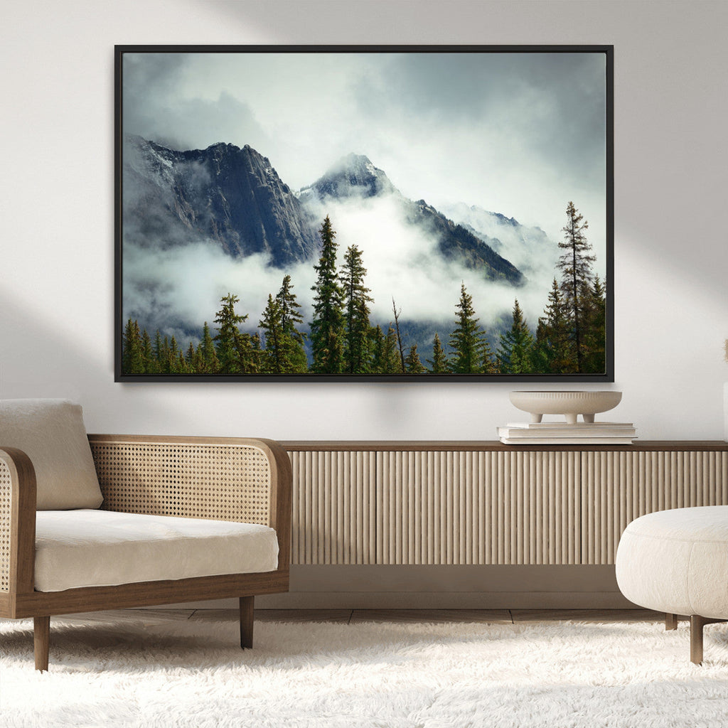 Mountain Mist Canvas Wall Art Print | 3-Panel Foggy Forest and Mountain Landscape