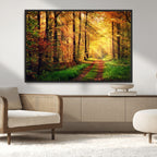 Sunlight Through Trees Wall Art Canvas Print | Autumn Forest Wall Art
