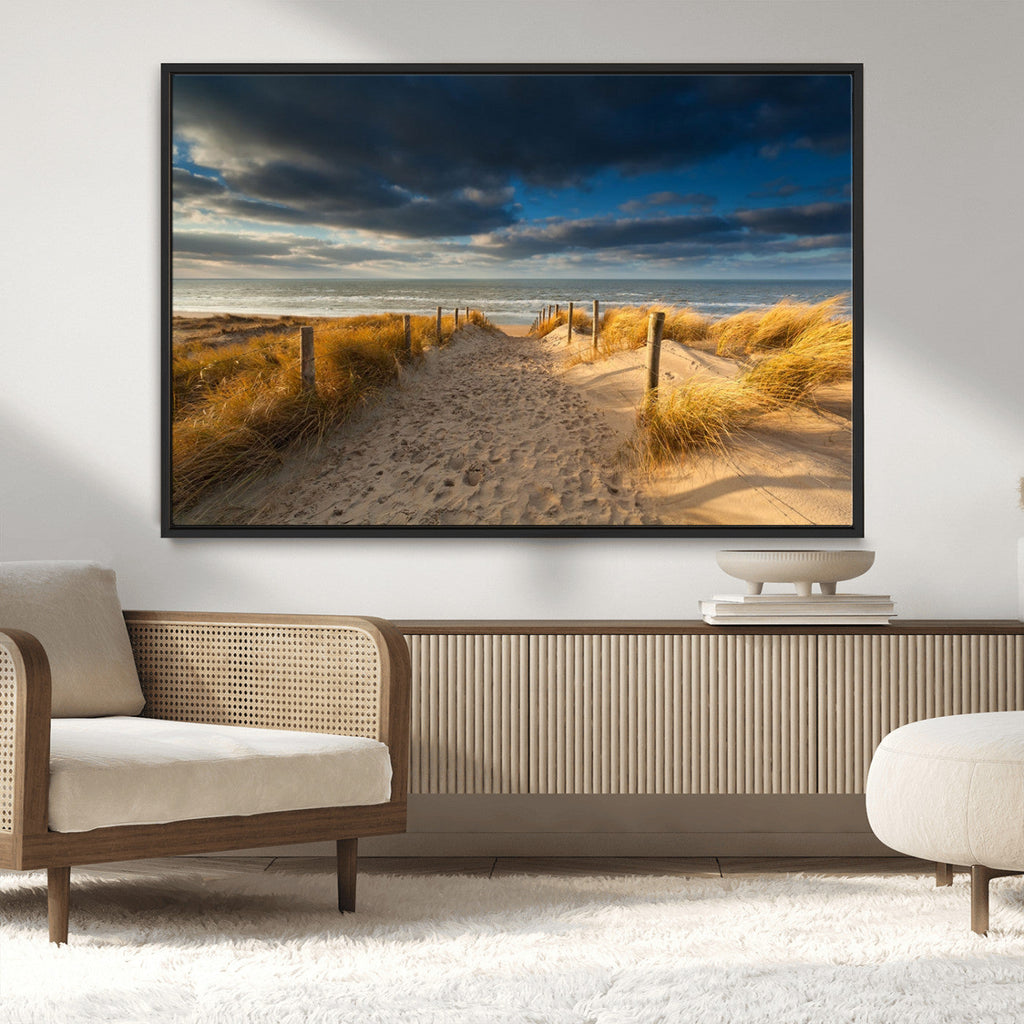 Ocean Beach Dark Clouds Wall Art Canvas Print