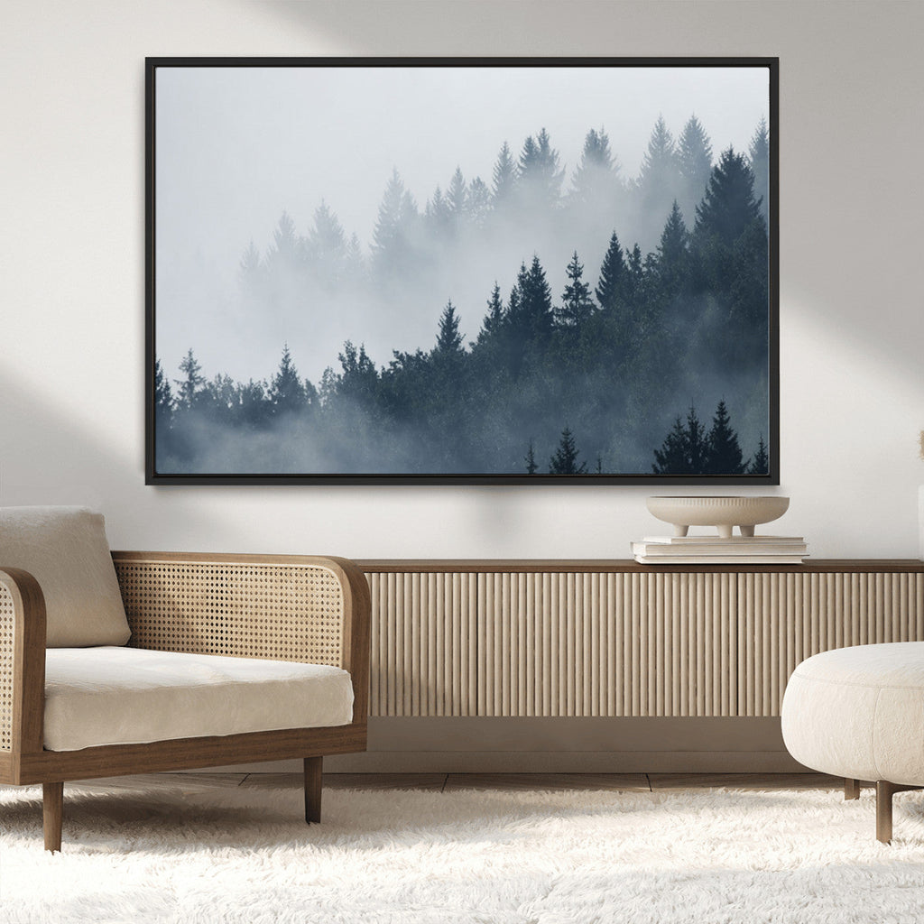 Foggy Pine Forest Wall Art Canvas Print