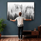 Forest Wall Art Print | Foggy Pine Forest Canvas Wall Art, Black and White Nature Decor