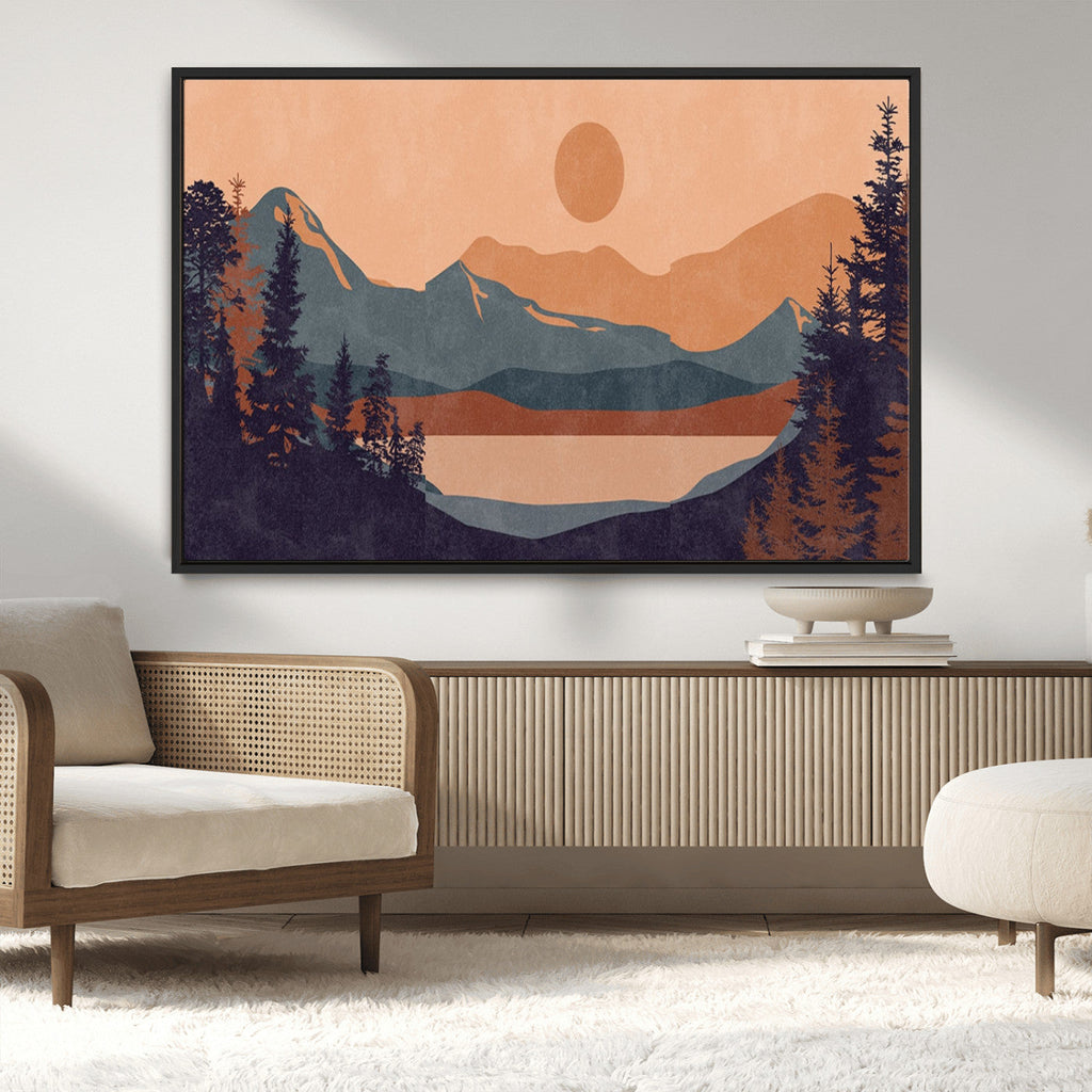 Modern Boho Sunset Canvas Print, Mountain Landscape Triptych