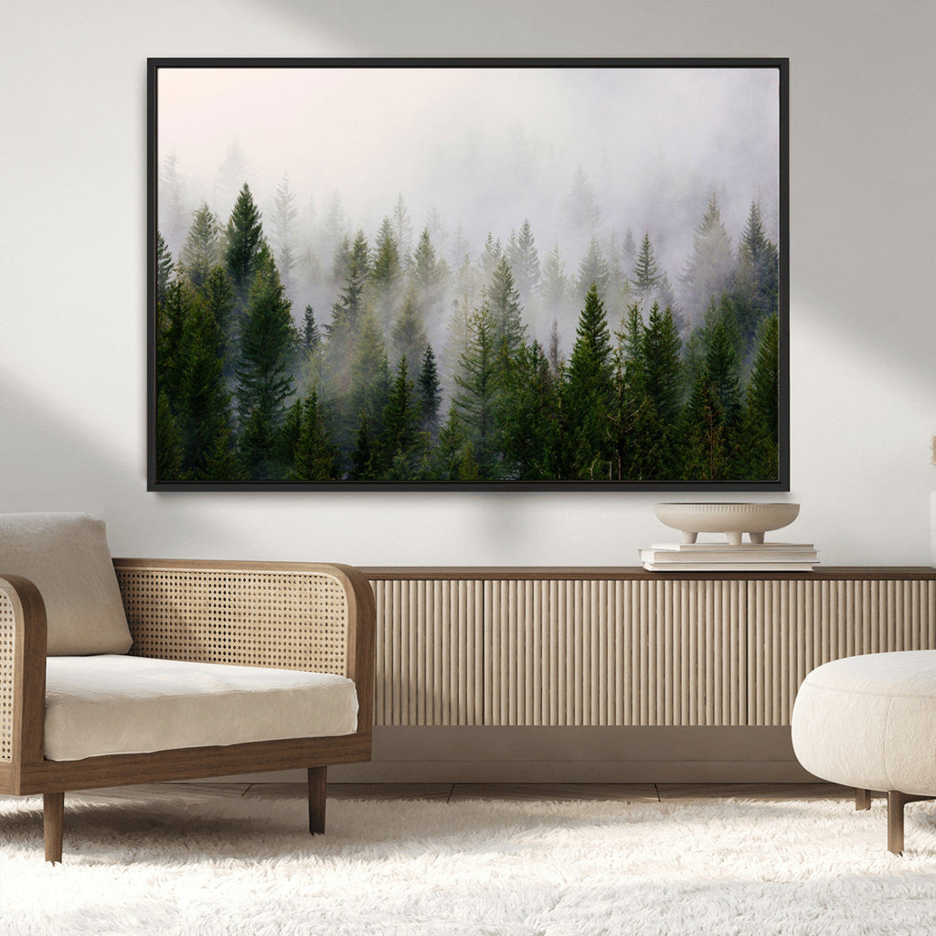 Forest Wall Art Canvas Print | Foggy Forest Wall Art | Pine Wood Forest Print