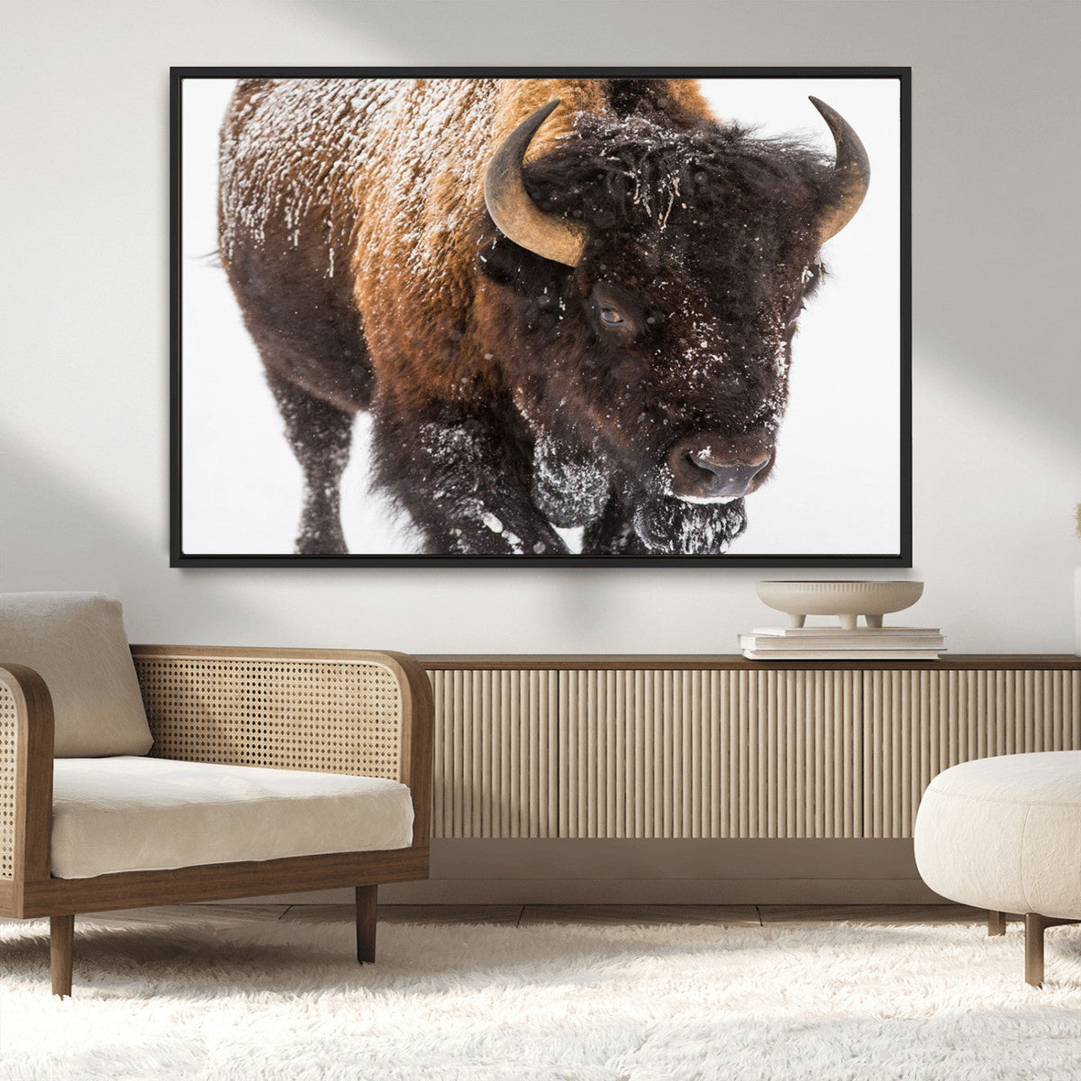 Bison Wall Art Canvas Print For Farmhouse, Wild Animal Wall Art
