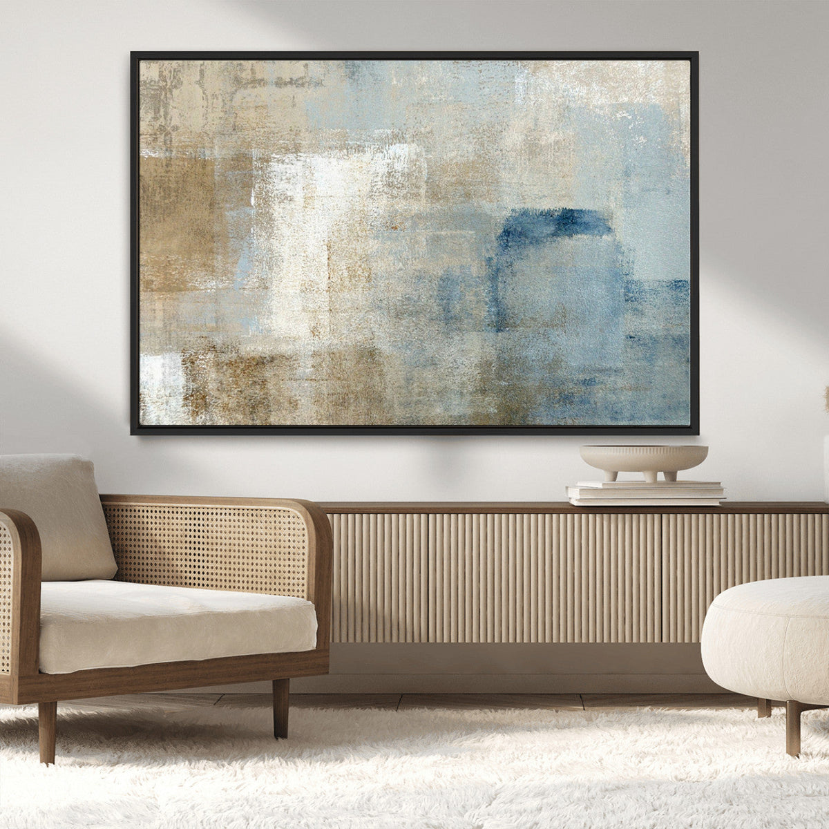 Abstract Blue and Beige Wall Art, Modern Minimalist Canvas Print Set