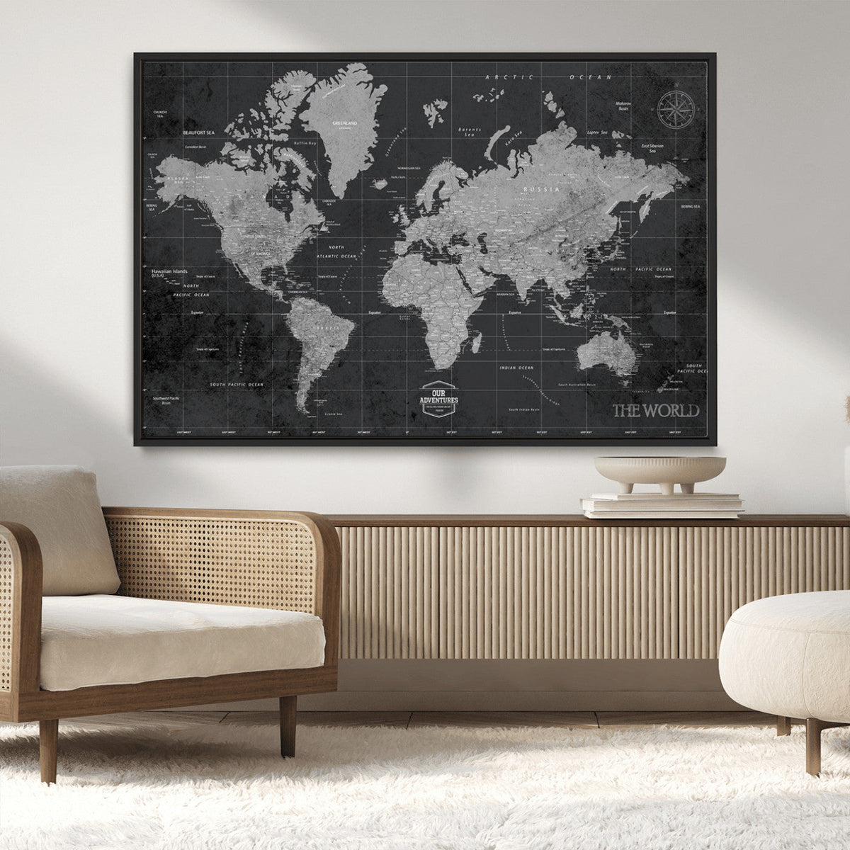 World Map Canvas Print, Detailed Map of the World Wall Art for Home or Office