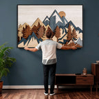 Rustic Abstract Wood Panel Effect Canvas | Mountain Range Top Wood Wall Art Canvas Print