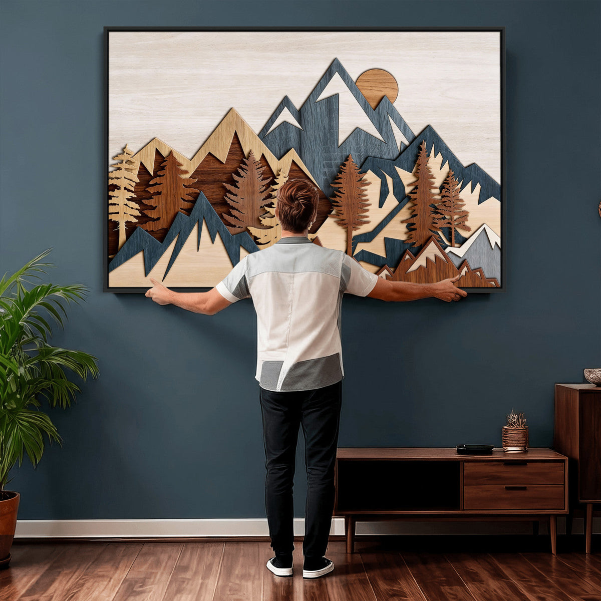 Rustic Abstract Wood Panel Effect Canvas | Mountain Range Top Wood Wall Art Canvas Print
