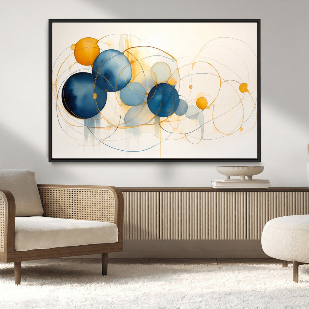 Geometric Blue Orange Abstract Wall Art Canvas, Geometric Blue Orange Canvas Print