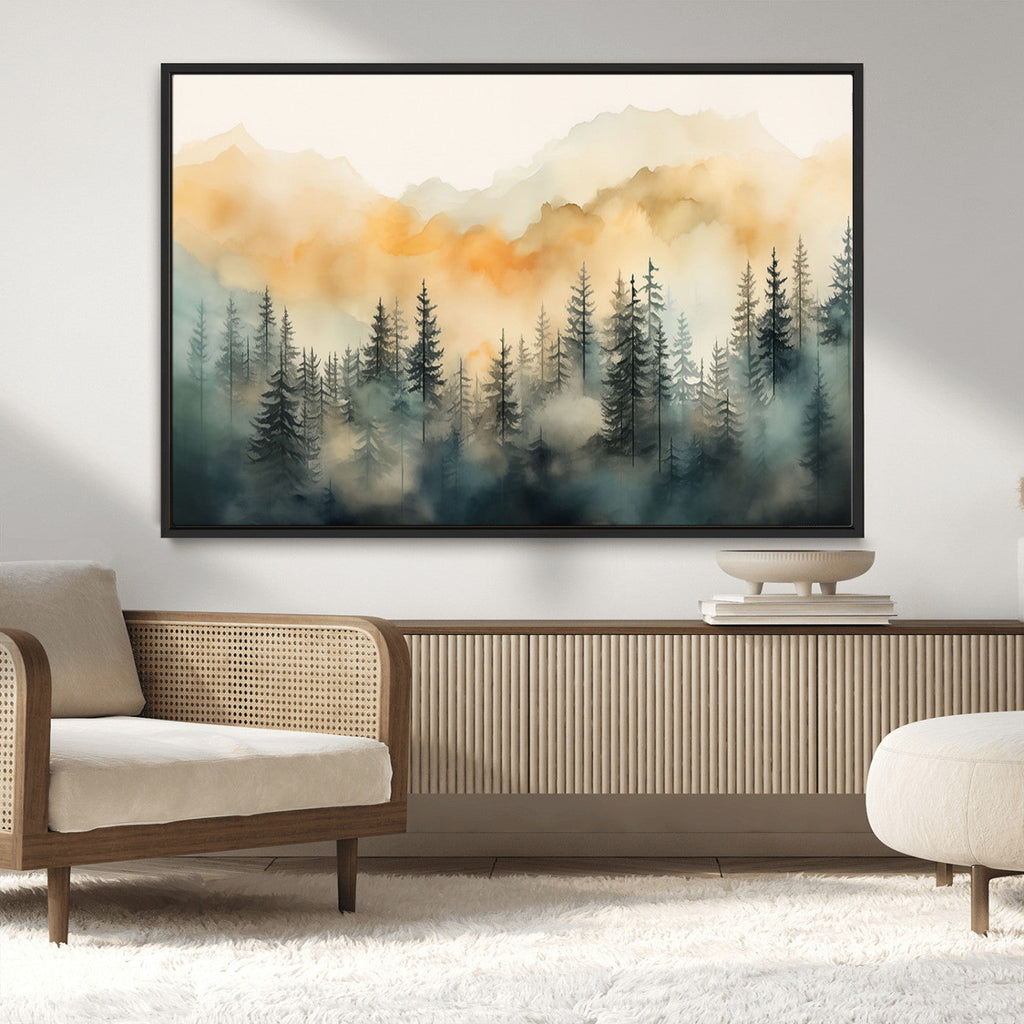 Abstract Forest Print | Mountain Wall Art | Autumn Landscape Canvas Print