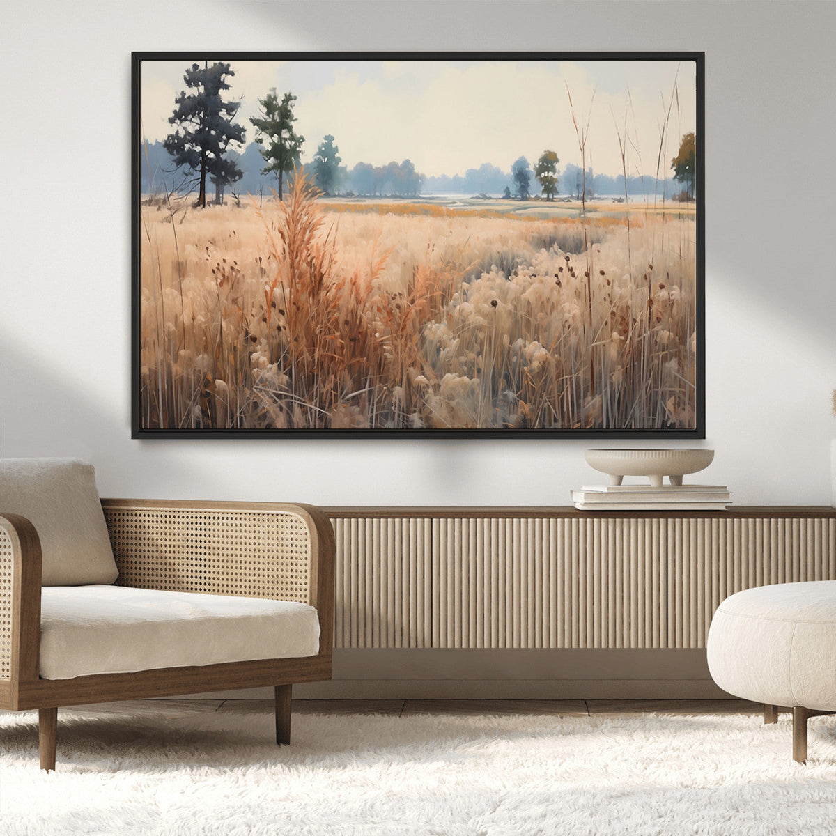 Golden Fields Canvas Wall Art Print | Serene Minimalist Landscape for Modern Decor