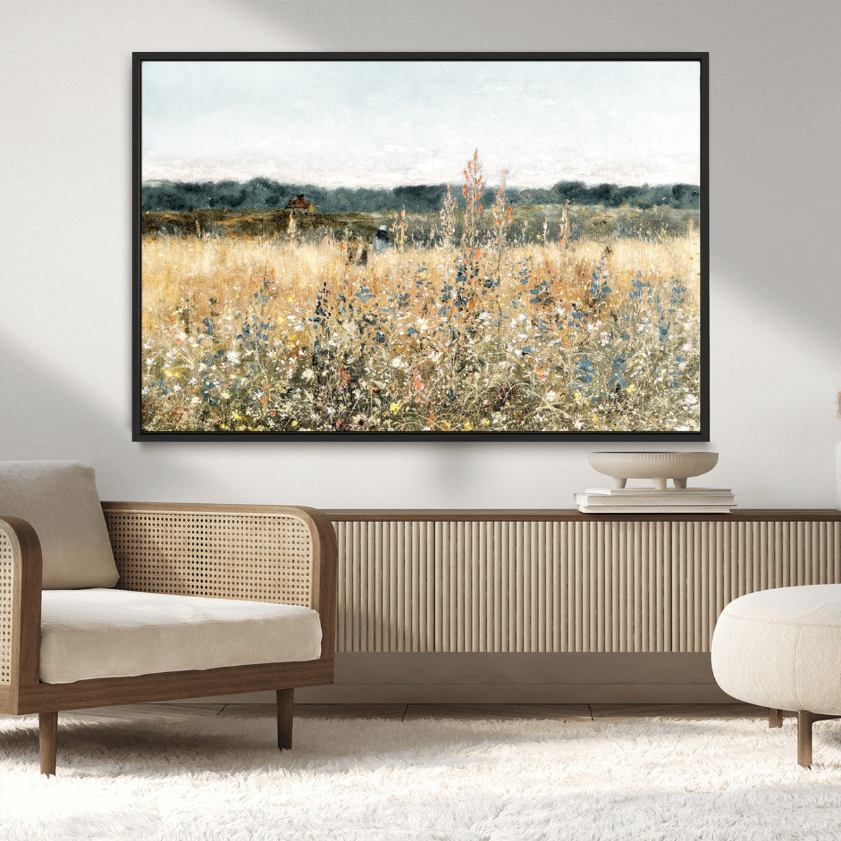 Wildflower Field Wall Art Canvas | Nature-Inspired Landscape Canvas Print for Living Room or Office