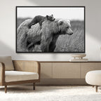 Bear and Cub Wall Art Canvas | Grizzly 399 Bear and Cub Black and White Wildlife Print
