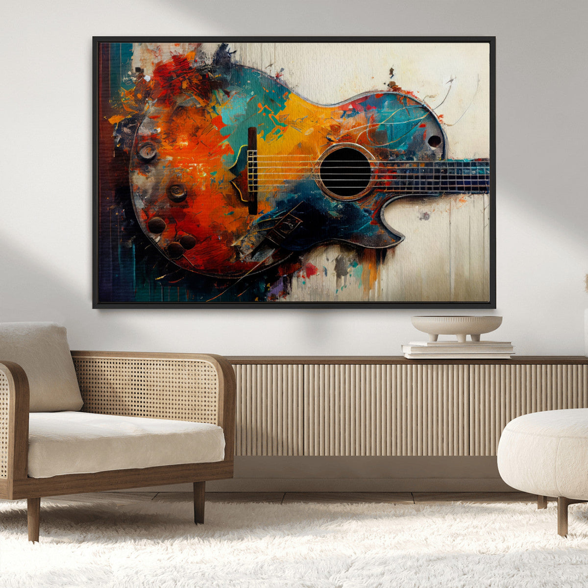 Abstract Guitar Wall Art Canvas | Vibrant Music-Inspired Art for Living Room or Studio