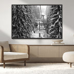 Winter Ski Lift Black and White Canvas Wall Art | Alpine Escape in Minimalist Style