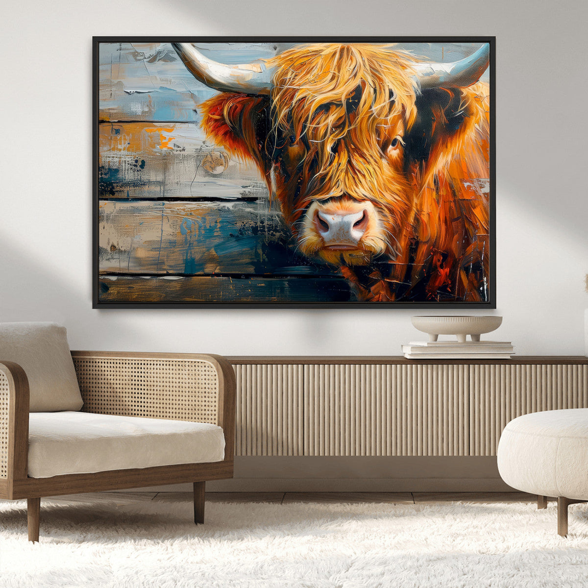 Highland Cow Abstract Canvas Wall Art, Bold Farmhouse Decor