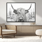Rustic Charm, Cow Longhorn Black White Bighorn Wall Art