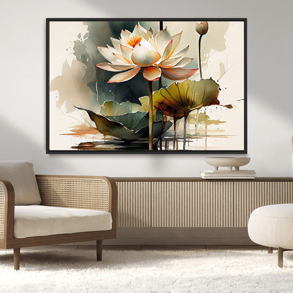 Lotus Flower Watercolor Canvas Print | A Symbol of Serenity and Growth in Soft Watercolors