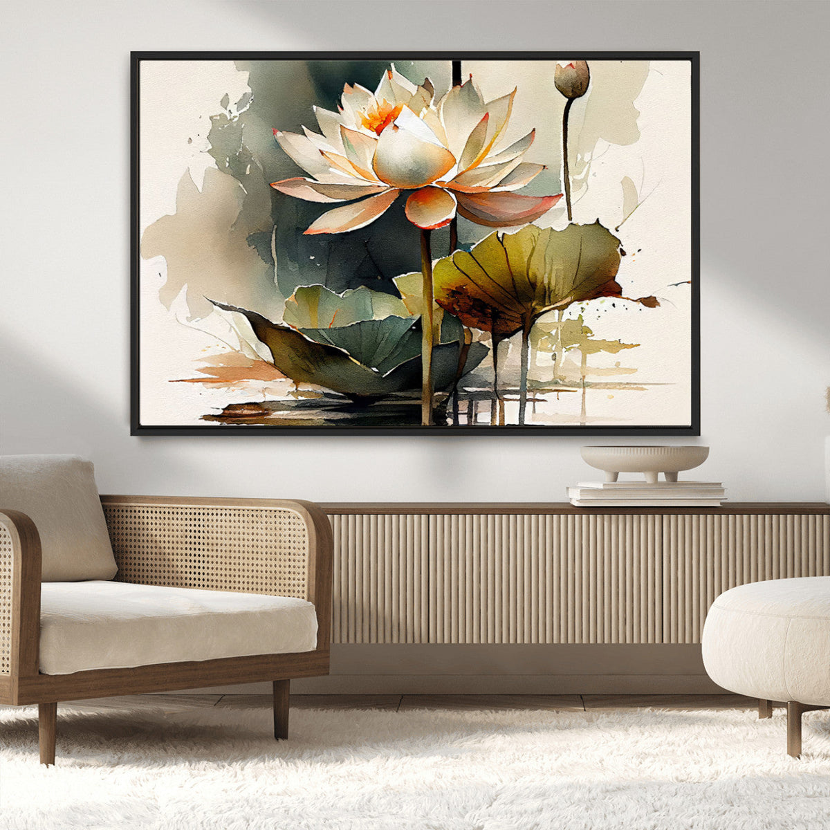 Lotus Flower Watercolor Canvas Print | A Symbol of Serenity and Growth in Soft Watercolors