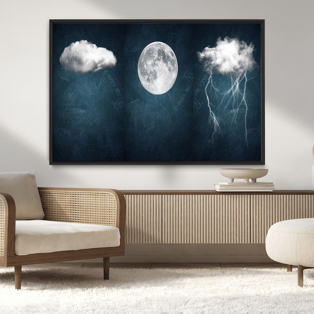 3 Piece Indigo Cloud Wall Art, Thunderstorm Moon Cloud Artwork