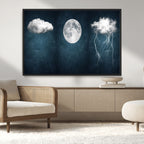 3 Piece Indigo Cloud Wall Art, Thunderstorm Moon Cloud Artwork