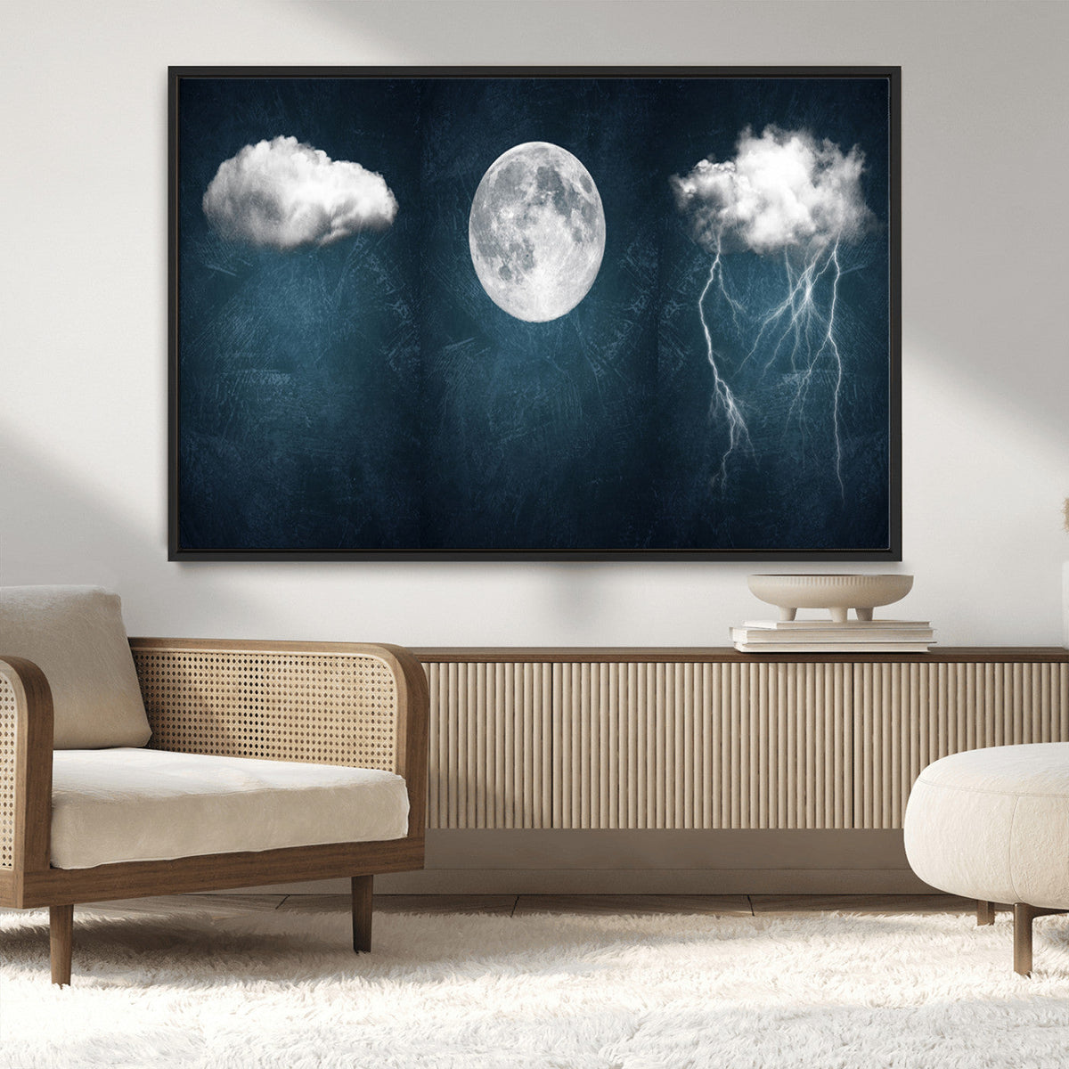 3 Piece Indigo Cloud Wall Art, Thunderstorm Moon Cloud Artwork
