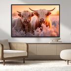 Highland Cows at Sunrise Wall Art Canvas Set