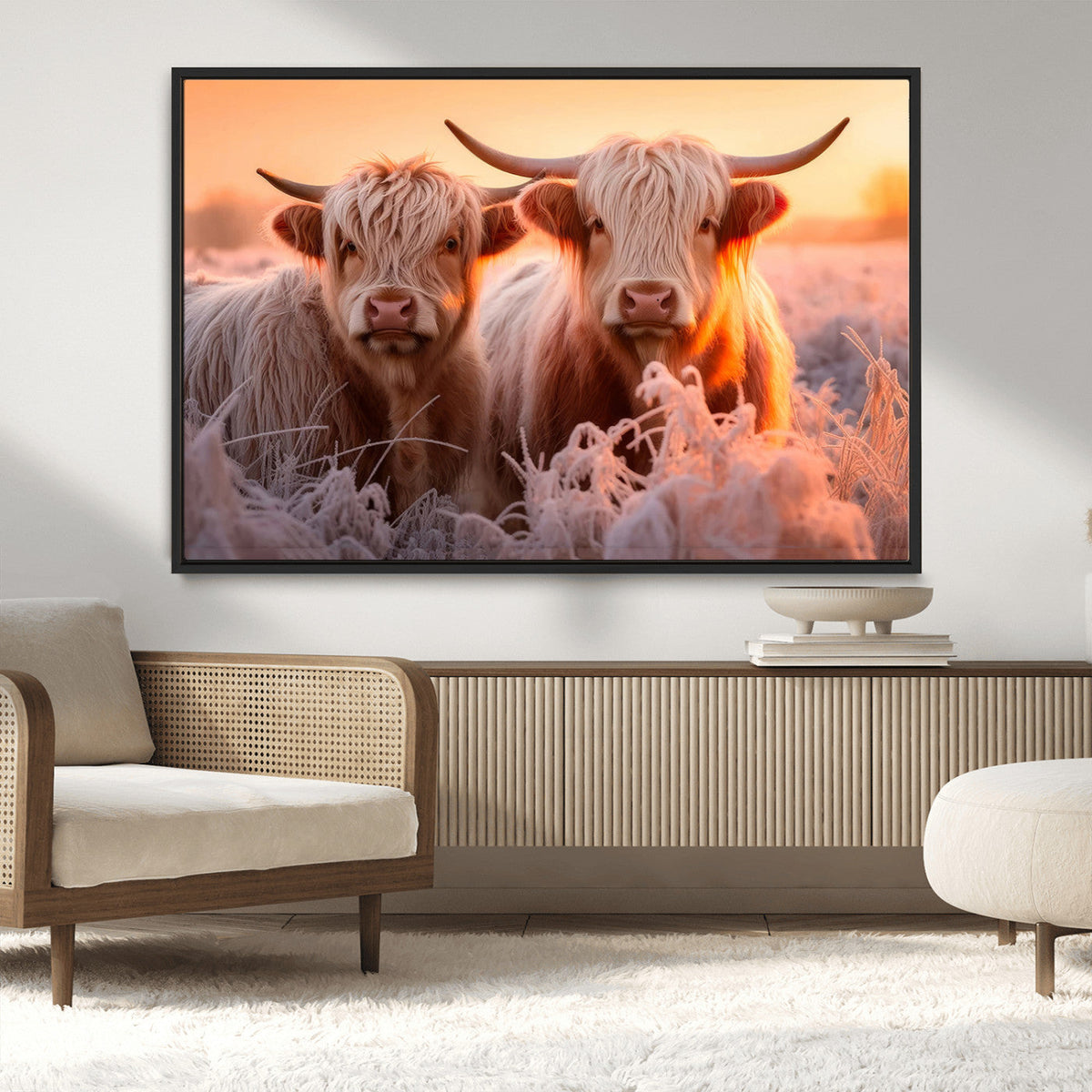 Highland Cows at Sunrise Wall Art Canvas Set