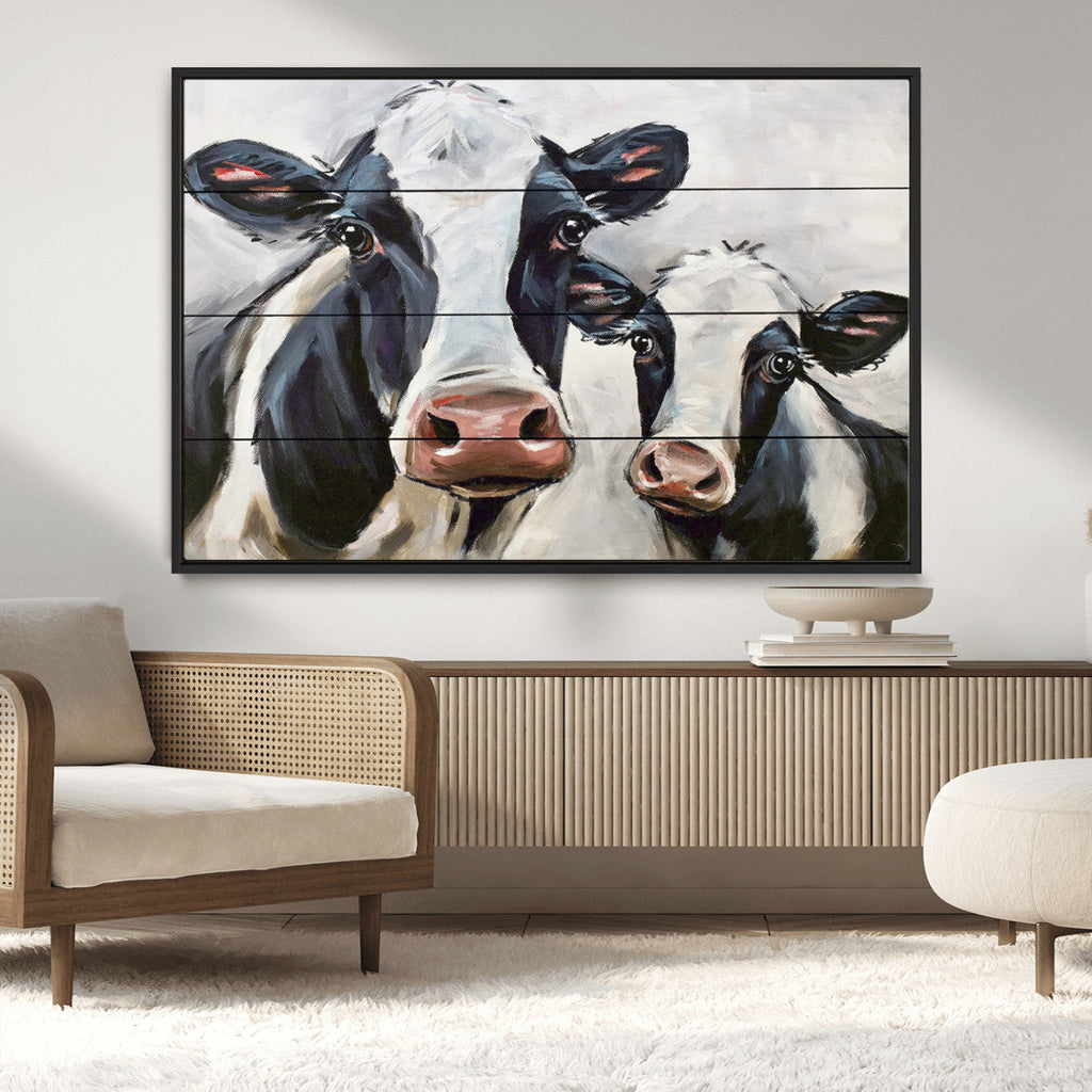 Vintage Baby and Mom Cattle Wall Art Canvas Print