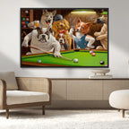 Dogs Playing Pool Canvas Wall Art Funny Gifts Dog Print