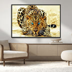 Blue-Eyed Leopard Canvas Wall Art, Framed Animal Print, Fierce and Bold Decor for Living Rooms