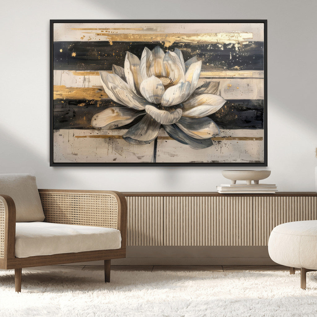 Lotus Flower Wall Art | Framed Abstract Floral Canvas