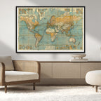 Push Pin World Map Canvas Print | Travel Tracker Wall Art for Couples