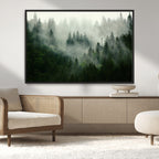 Misty Forest Wall Art | Tranquil Green Woodland Canvas Print