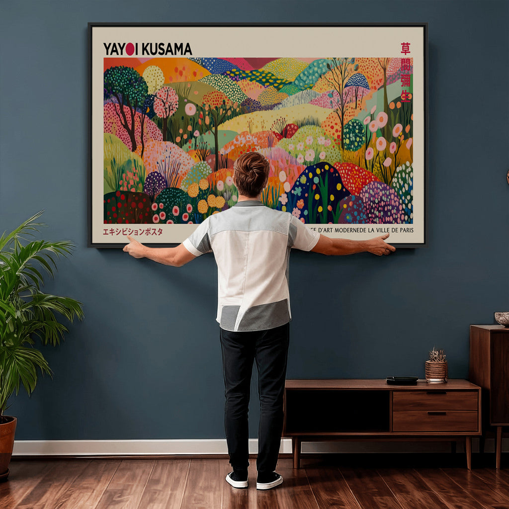 Framed Yayoi Kusama 1986 Wall Art Print | Japanese Wabi Sabi Vibrant Abstract Landscape Canvas