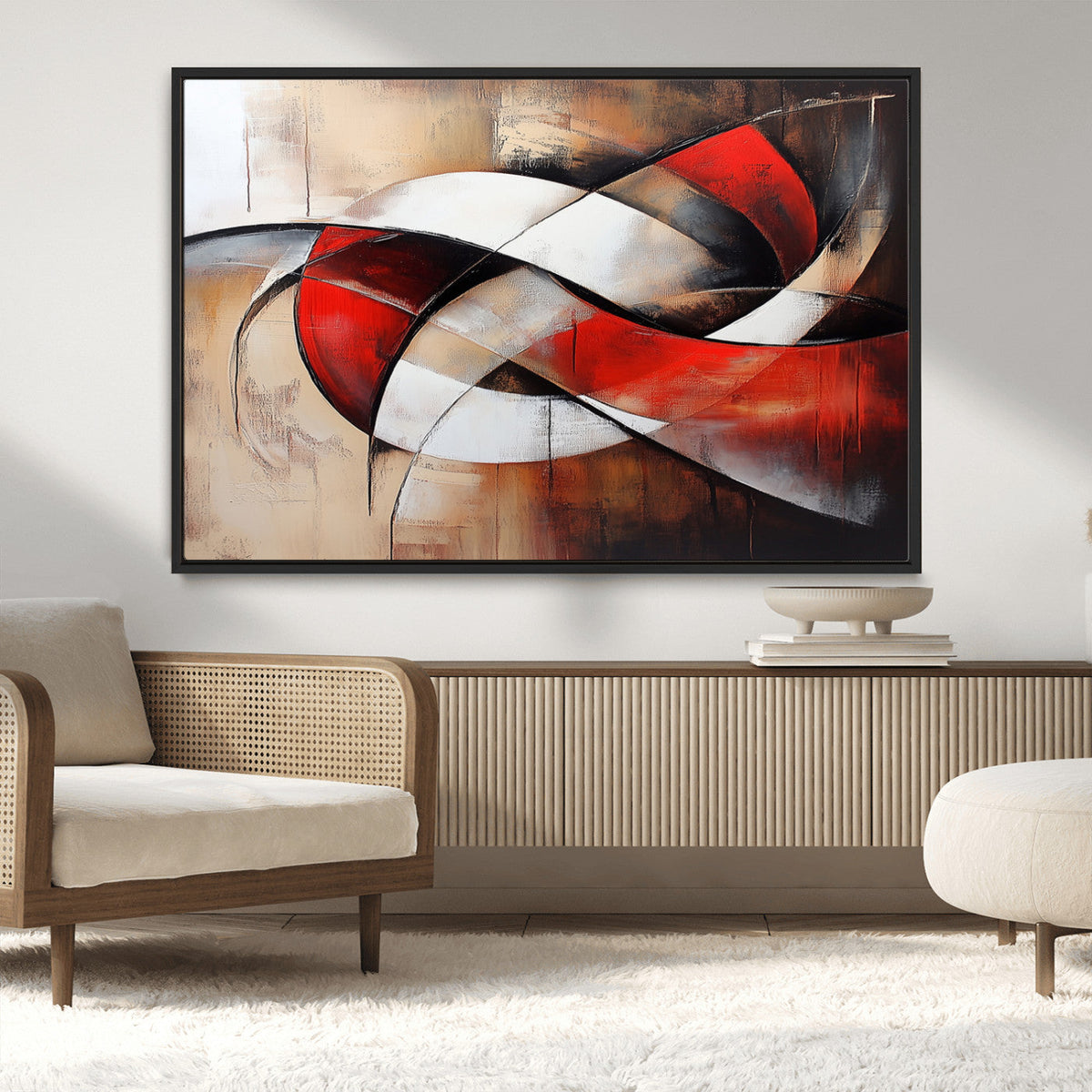 Abstract Wall Art - Modern Red and White Canvas Wall Art