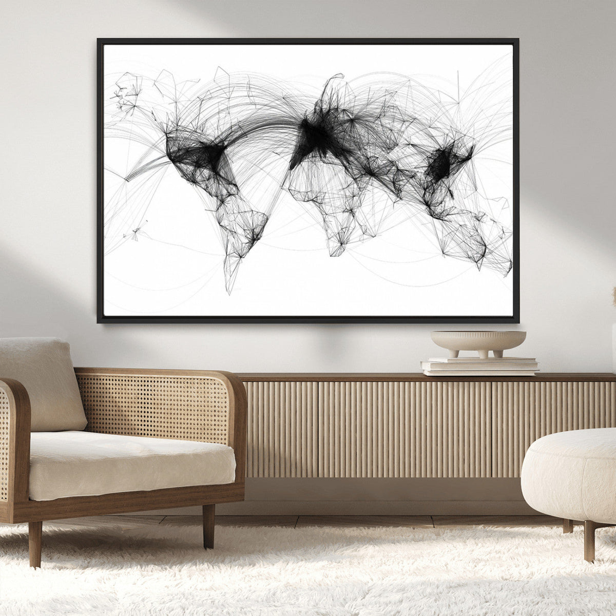 Abstract World Map Wall Art | Framed Geometric Line Canvas