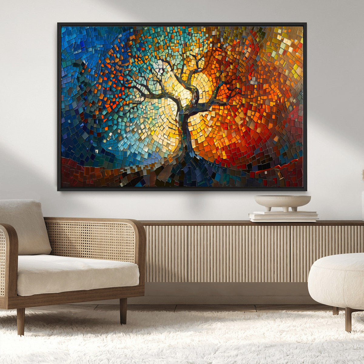 Yggdrasil Tree of Life Mosaic Stained Glass Wall Art Canvas Print