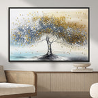 Golden and Silver Tree Wall Art | Framed Elegant Leaves Canvas