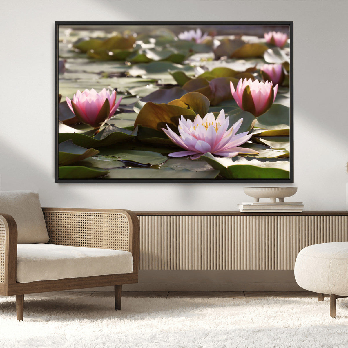 Lotus Flower Wall Art Canvas Print, Water Lily Large Wall Art for Yoga Room Decor