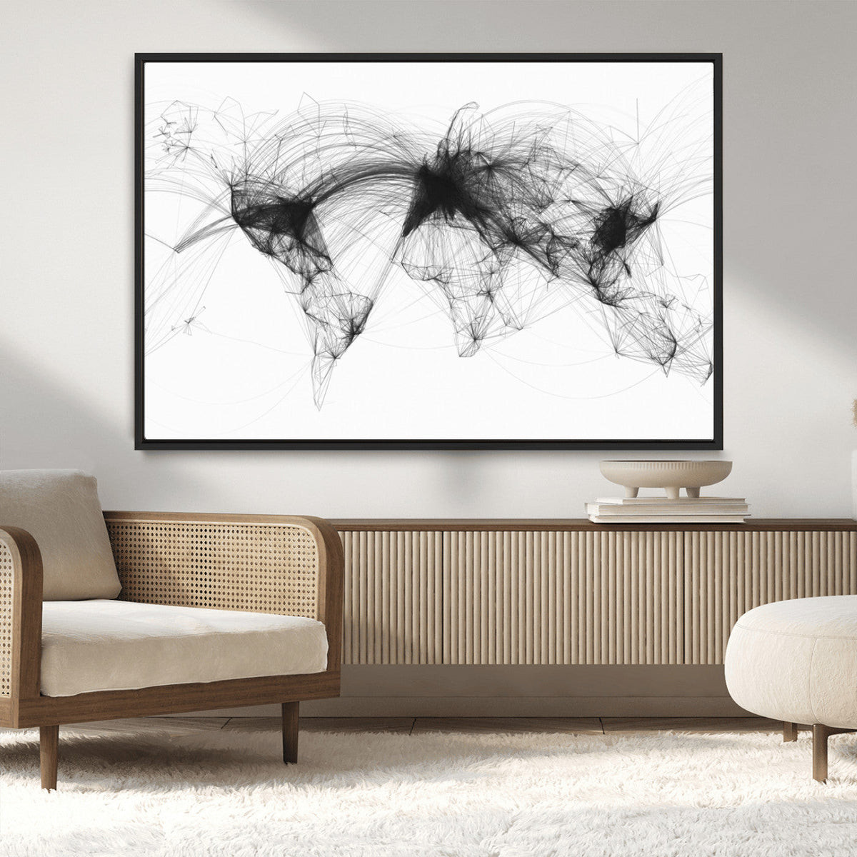 Flight Routes Air Traffic Map Canvas Wall Art, World Flight Routes Print