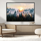 Abstract Forest Wall Art, Serene Nature Canvas Print with Misty Forest Design for Modern Home Decor